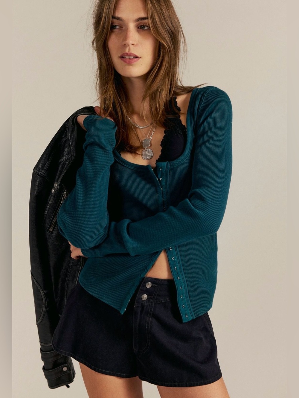 NWOT FREE PEOPLE WE THE FREE MAURA LONG SLEEVE TOP PINE BLOSSOM
